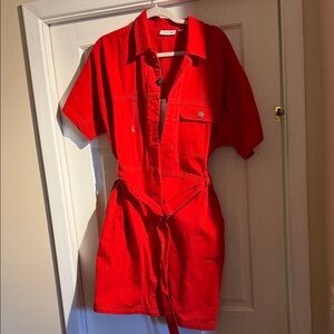 Lacoste Bright Red Button-Front utility style romper brand new with Tags